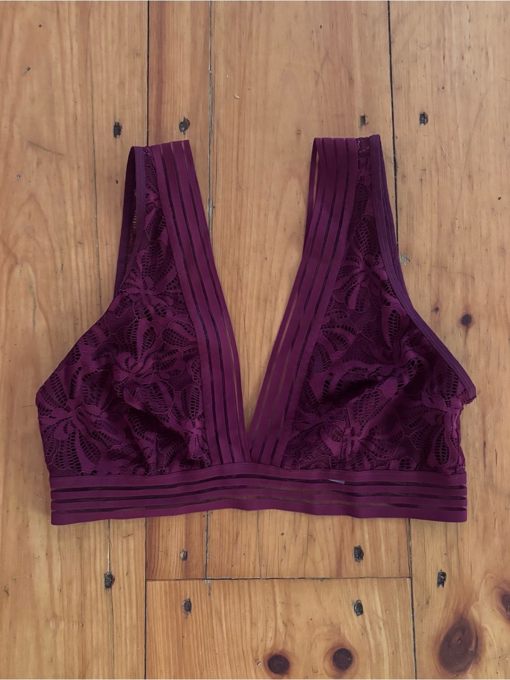 Ambrielle XL Burgundy Lace Plunge Bralette